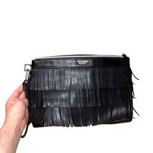 Victoria’s Secret Black Fringe Cosmetic Makeup Pouch Clutch Bag